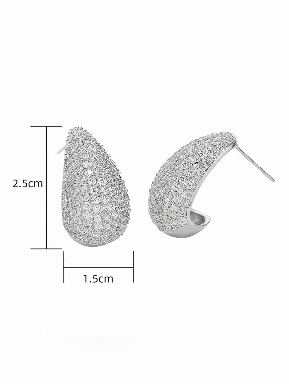 Silver Pave Teardrop Hoop Earrings - Picture 3 of 4